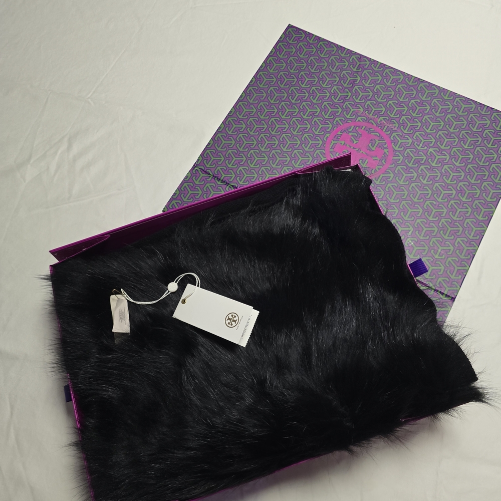 Tory Burch Black Faux Fur Wrap